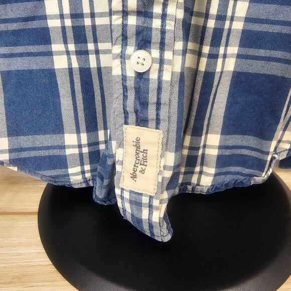 Abercrombie & Fitch Muscle Fit Plaid Flannel Shirt Mens Large Blue Cotton - Picture 3 of 5